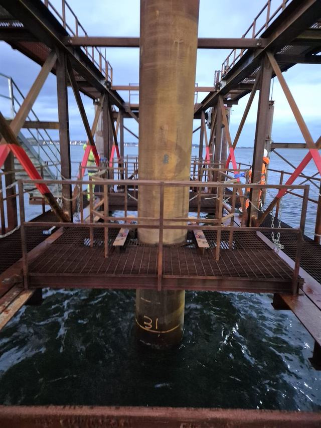 Steel structure built out over water