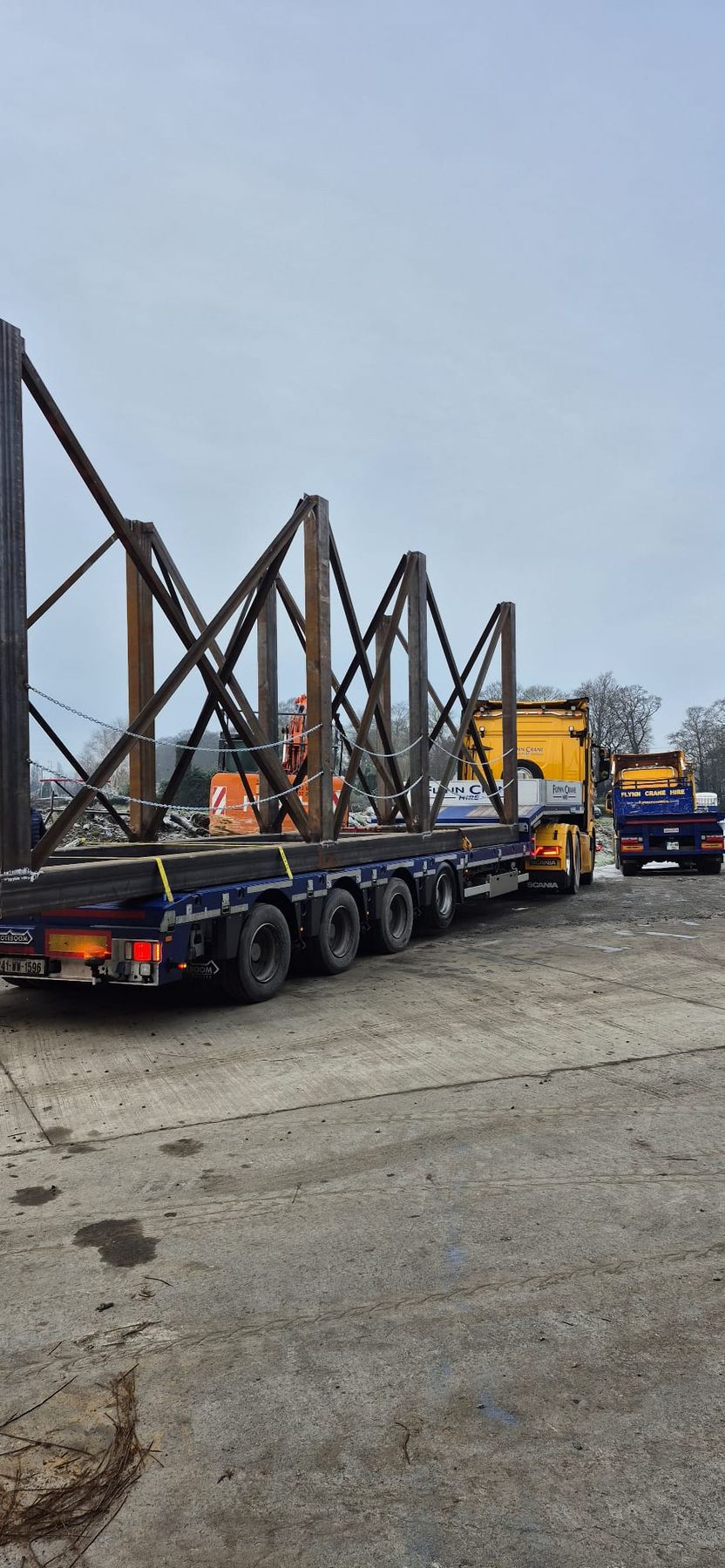 Steel truss frames loaded on a lorry